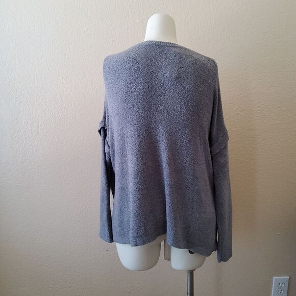 Hello Nite Plush Pullover Cozy Super Soft Oversized Ruffle Sweater L/XL Grey New - Picture 2 of 5